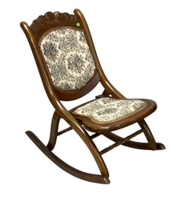 ALBERT LOCKE & SON TAPESTRY FOLDING ROCKING CHAIR