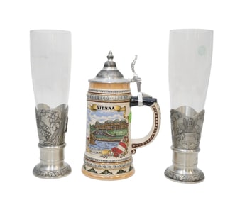AUSTRIAN STEIN AND DRINKING GLASSES - 3 PIECES
