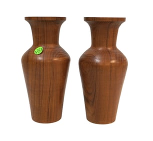 PAIR OF VINTAGE HAND TURNED/CARVED WOODEN VASES
