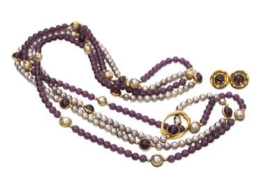 JOAN RIVERS GRAPE AND PEARL BEAD NECKLACES AND EARRINGS