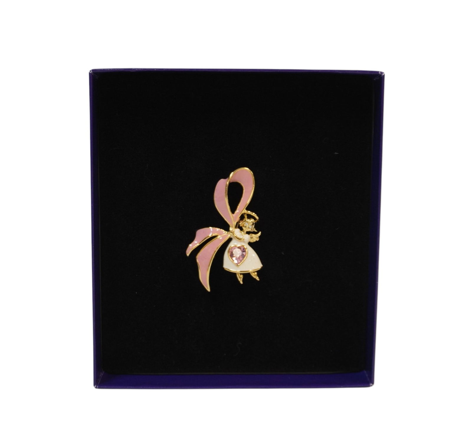 BOB MACKIE "WISHING YOU GOOD HEALTH" PIN: Bob Mackie "Wishing You Good Health" Pin. In original box. Box measures 4.75" x 4.25" and weighs 1.7 oz.