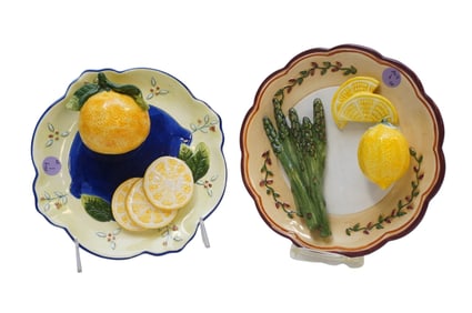PAIR BELLA CASA BY GANZ TROMPE L'OEIL PLATES