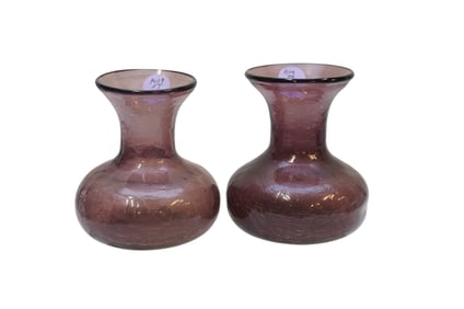2 MCM HAND BLOWN AMETHYST VASES