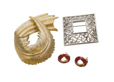 3 PC VINTAGE TRIFARI BROOCHES + EARRINGS