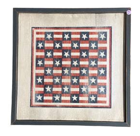 AMERICAN FOLK ART PATRIOTIC WOOD PANEL FRAMED