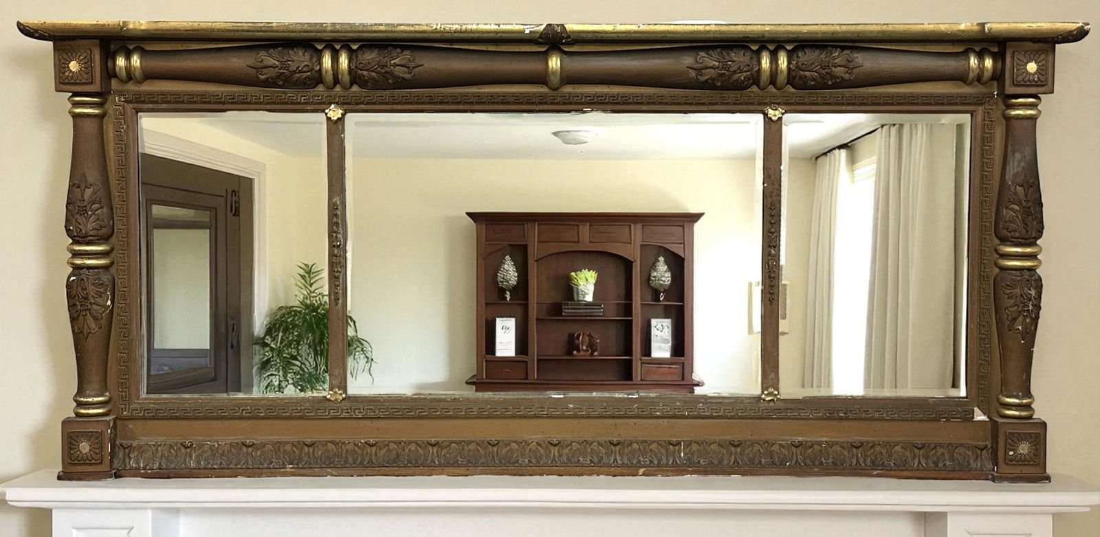 LARGE ANTIQUE OVERMANTLE MIRROR (1 of 1)