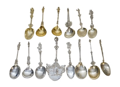 14 PC ENGLISH & DUTCH FIGURAL SILVER SPOON