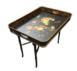 VINTAGE HAND PAINTED TOLE TRAY TABLE