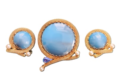VINTAGE 3 PC DEMI PARURE 1950-60s COSTUME TURQUOISE