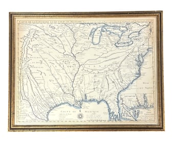 ANTIQUE CARTE DE LA LOUISIANE MAP FRAMED