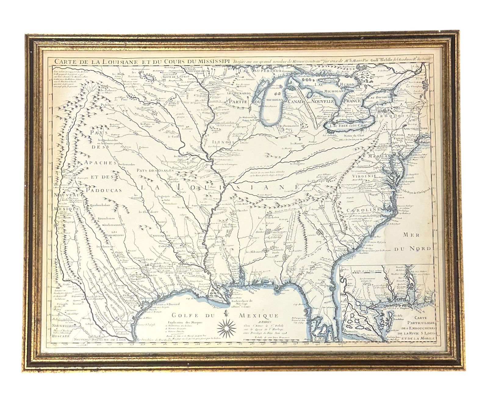 ANTIQUE CARTE DE LA LOUISIANE MAP FRAMED (1 of 5)