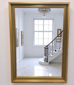 VINTAGE LARGE FRAMED BEVELED GLASS MIRROR
