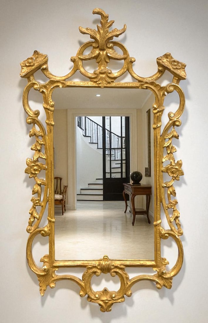 VINTAGE GILTWOOD ROCOCO MIRROR 43": Vintage Stunning Giltwood Rococo Mirror. 23"x43"x2 1/2". Weight 8 lbs