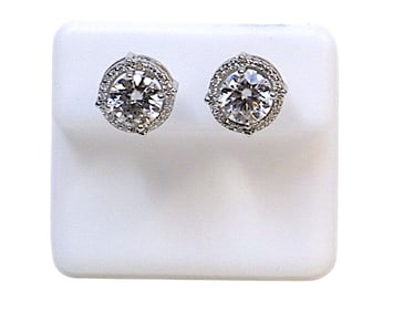3.42 CT D COLOR ROUND BRILLIANT MOISSANITE HALO STUD EARRINGS
