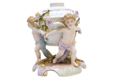 ANTIQUE PORCELAIN C.G. SCHIERHOLZ CHERUB OIL LAMP BASE
