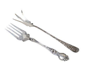 2 STERLING SERVING FORKS - LETTUCE & COLD MEAT