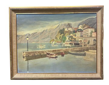 OIL ON CANVAS OF LAKE MAGGIORE RUDY VALLEE ESTATE