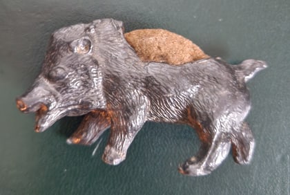 ANTIQUE VIENNA BRONZE WILD BOAR PIN CUSHION