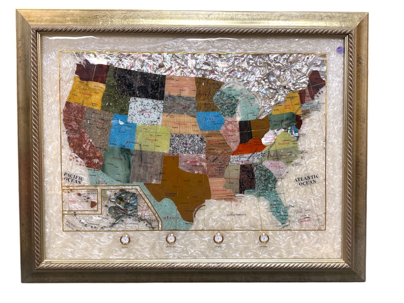 SEMI PRECIOUS STONES INLAID USA MAP FRAMED (1 of 6)
