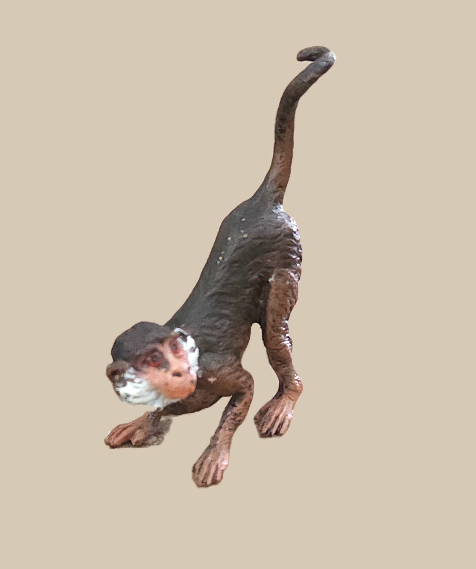 COLD PAINTED VIENNA BRONZE BABOON: Antique Cold Painted Vienna Bronze Realistic Baboon. Marked Austria. Measures 2 1/2"x2 1/4". Weight 2.6 oz