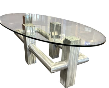 MCM CITYSCAPE STYLE BRUSHED ALUMINUM COCKTAIL / COFFEE TABLE