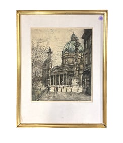 TANNA KASIMIR (1887-1972) SIGNED ETCHING ST CHARLES CHURCH