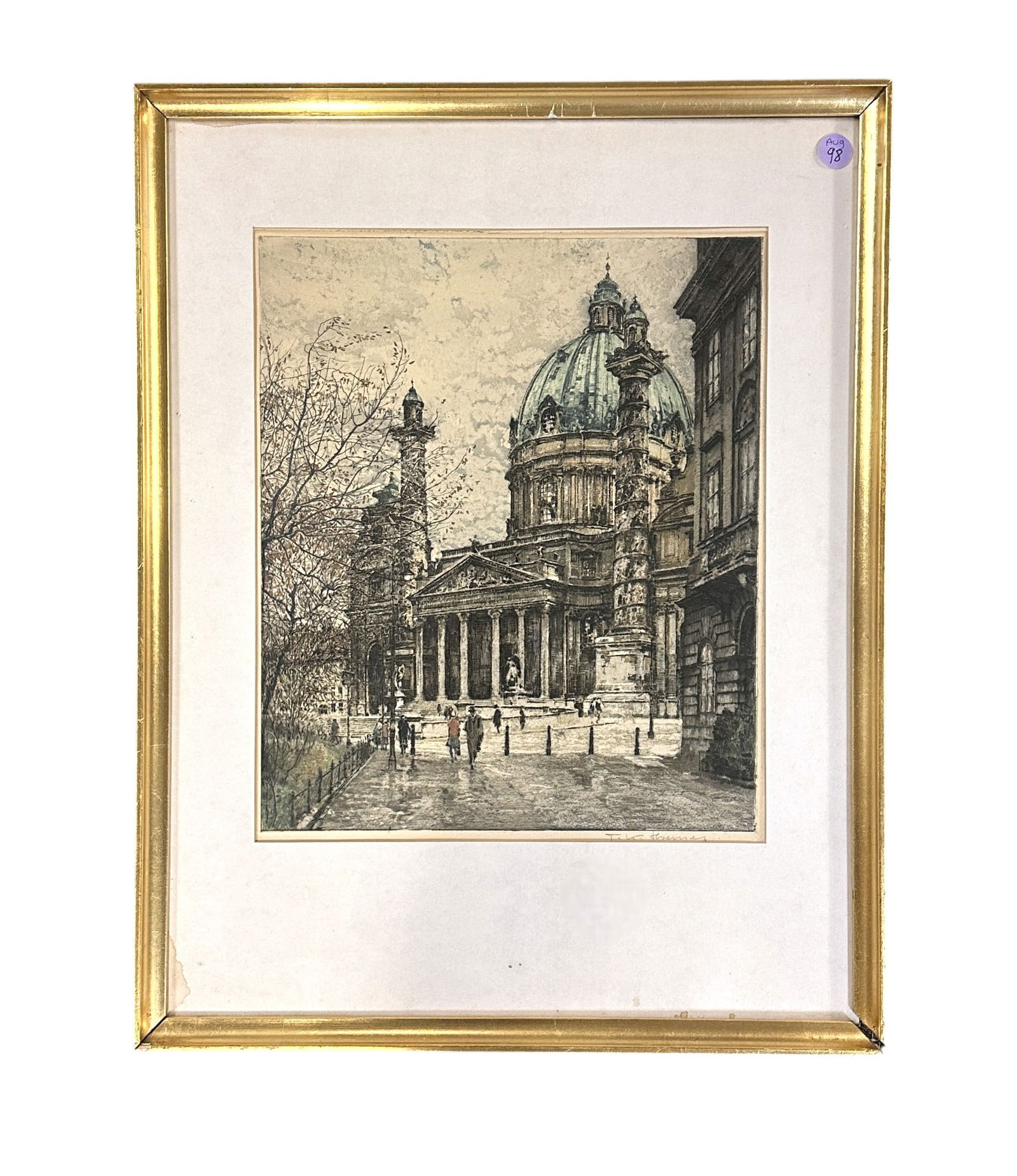 TANNA KASIMIR (1887-1972) SIGNED ETCHING ST CHARLES CHURCH (1 of 4)