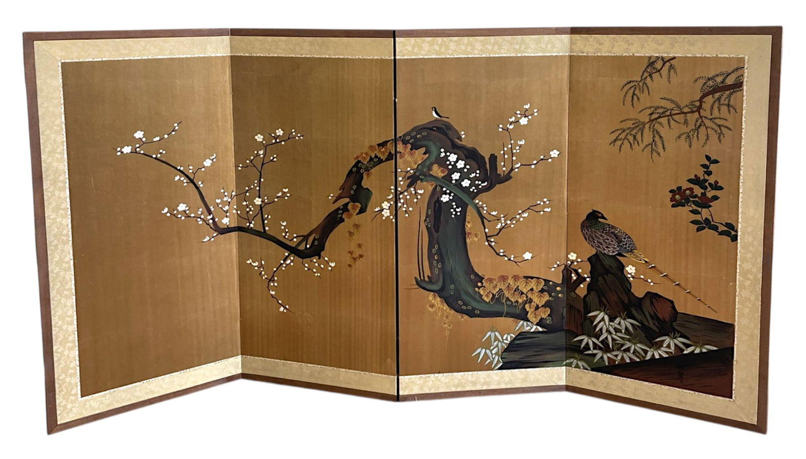ANTIQUE PLUM & PHEASANT JAPANESE SCREEN (1 of 7)