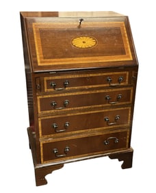 ANTIQUE INLAID BUREAU FALL FRONT WRITING DESK