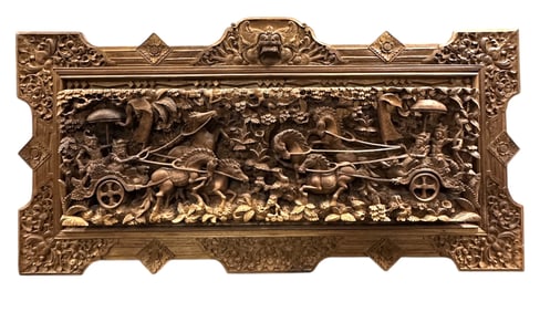 LARGE ANTIQUE HAND CARVED BALINESE PANEL