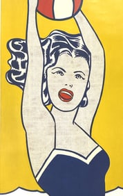SIGNED ROY LICHTENSTEIN GIRL W BALL 1984