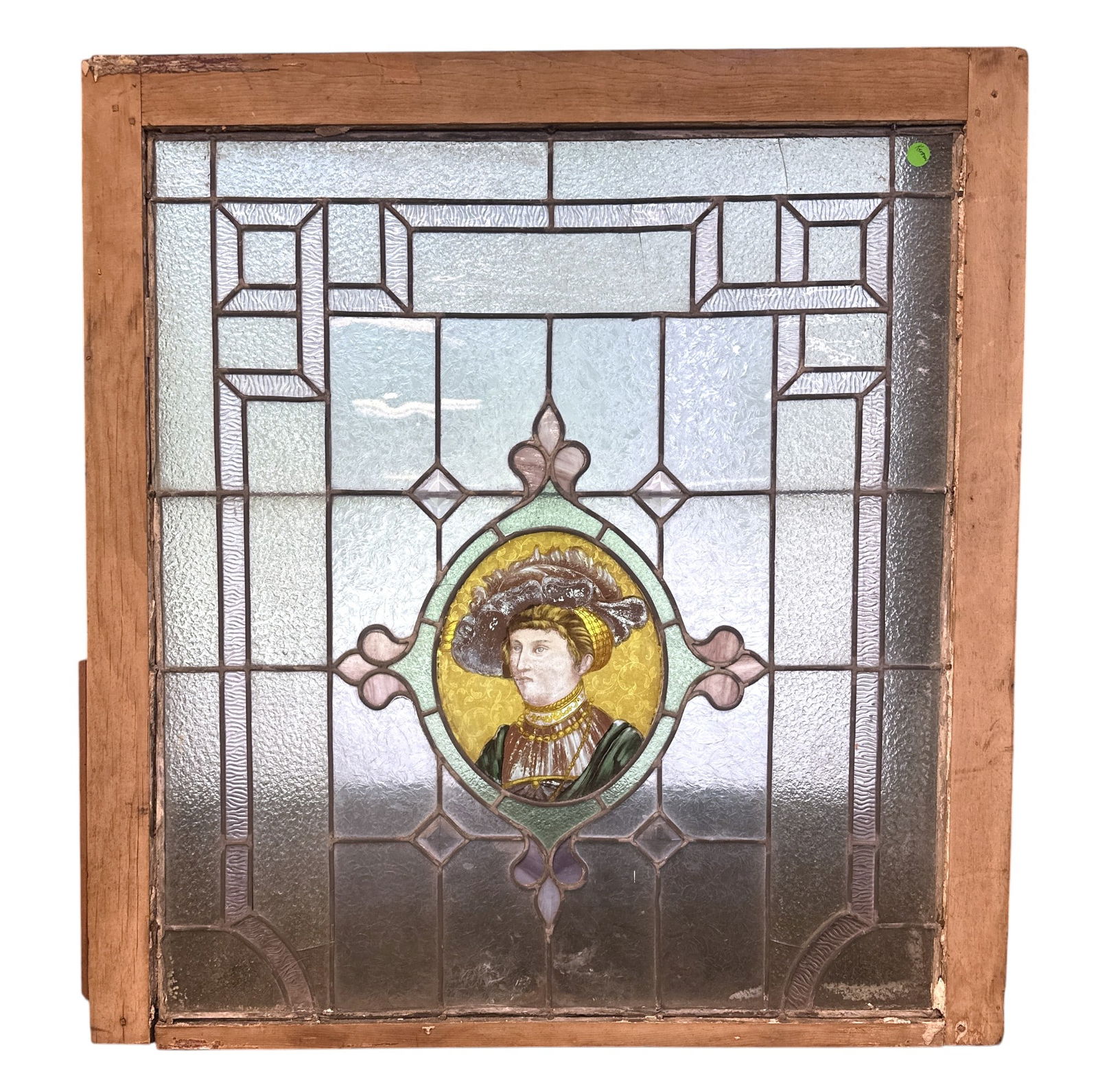 ANTIQUE LEADED STAINED GLASS WINDOW PORTRAIT MEDALLION (1 of 5)