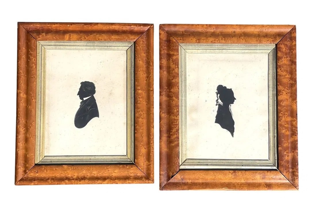 2 ANTIQUE GEORGIAN HAND PAINTED SILHOUETTES (1 of 2)