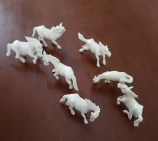 CHINESE CARVED MINIATURE GROUPING, WILD HORSES, 7 TOTAL