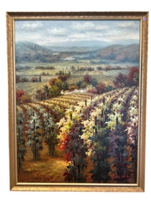 LARGE TUSCAN VINEYARD OIL ON CANVAS