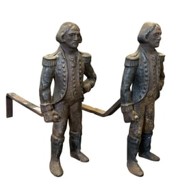 PAIR OF FIGURAL GEORGE WASHINGTON ANDIRONS