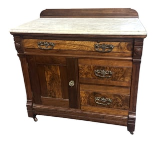 ANTIQUE EASTLAKE WASHSTAND / DRY SINK WITH MARBLE TOP