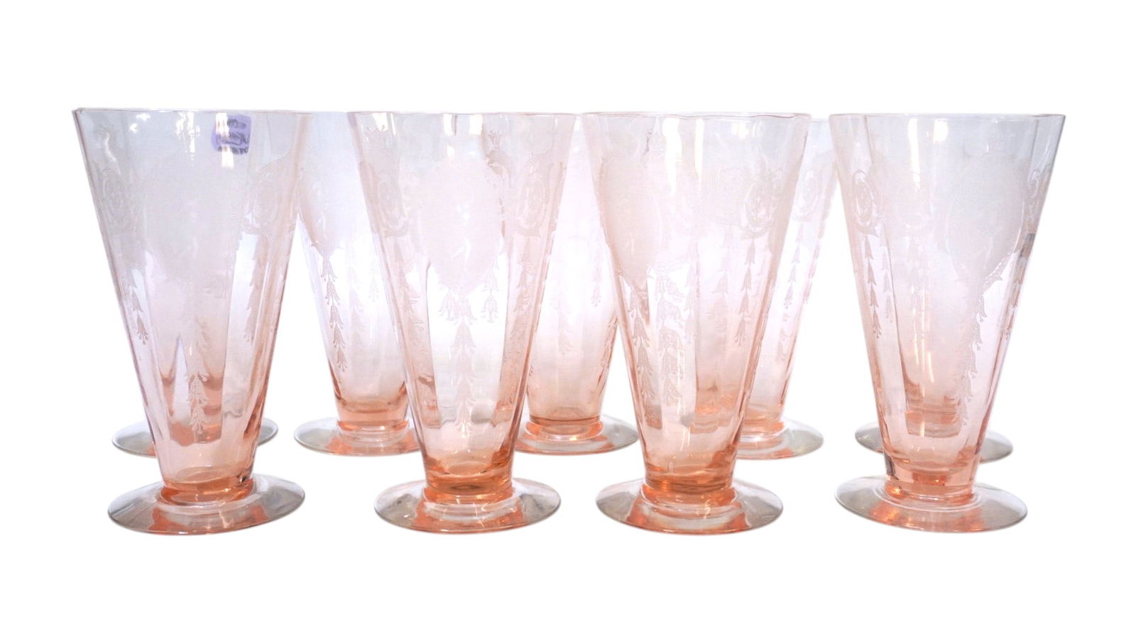 9 RARE TIFFIN-FRANCISCAN CLASSIC PINK ETCHED ICED TEA GLASSES (1 of 3)