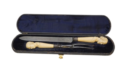 EXCEPTIONAL ENGLISH CARVING SET IN CASE