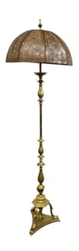 BRASS ART DECO HUBLEY FLOOR LAMP W MICA SHADE