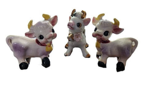 3 PC 1940-50S ELSIE THE COW SALT & PEPPER & FIGURINE