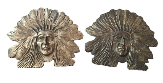 PAIR VINTAGE LARGE INDIAN BRASS BELT BUCKLES