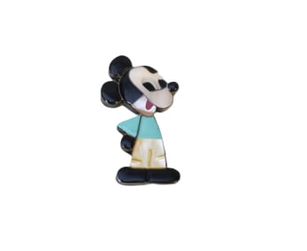 ZUNI ZUNITOON NATIVE SILVER MICKEY MOUSE PENDANT BROOCH