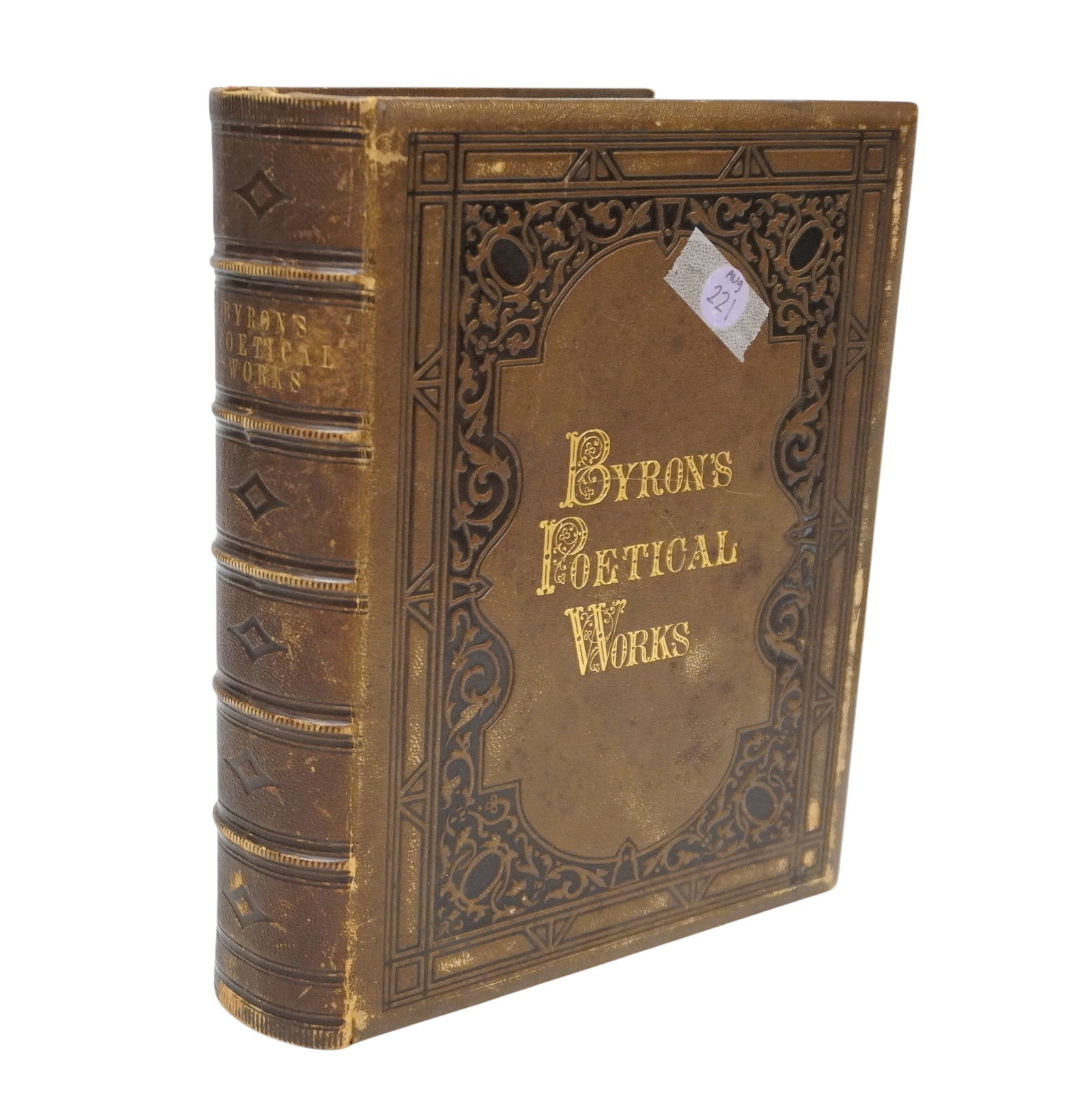 ANTIQUE 1867 EDITION OF "THE POETICAL WORKS OF BYRON": Antique 1867 Edition of "The Poetical Works of Byron" published by Johnson Fry & Co. Features gold gilt edges and embossing as well as various steel engravings throughout. Measures 9" x 11.25" x 2.5" 
