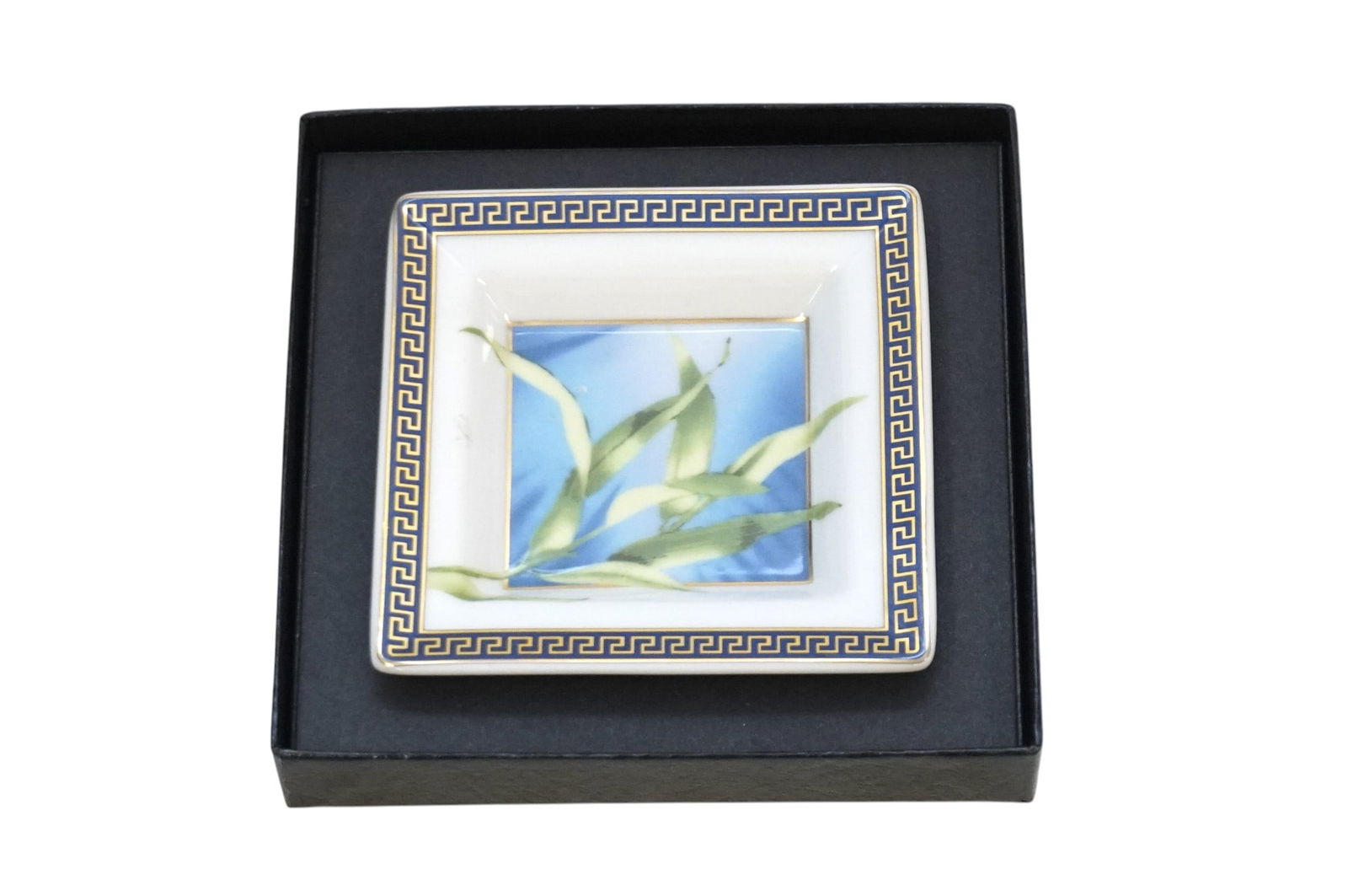 VERSACE ROSENTHAL TRINKET DISH: Versace Rosenthal Trinket Dish in the Pattern "Jungle", measures 3" x 3" and weighs 4.1 oz. Comes in original box.