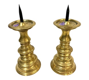 PAIR OF VIRGINIA METAL CRAFTERS BRASS CANDLE PILLARS