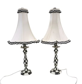 PAIR OF MACKENZIE-CHILDS PAINTED METAL COURTLY CHECKER LAMPS