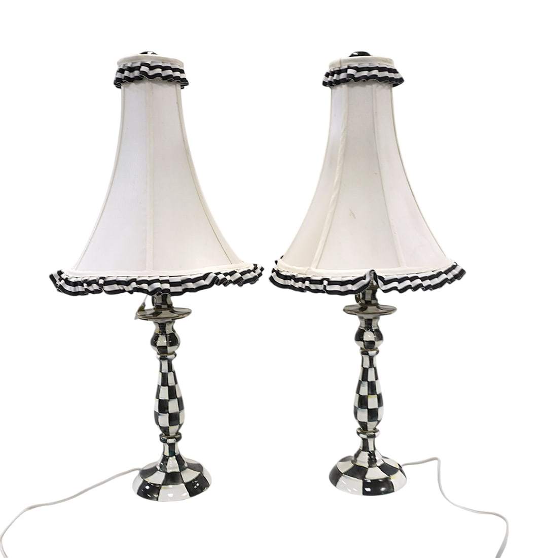 PAIR OF MACKENZIE-CHILDS PAINTED METAL COURTLY CHECKER LAMPS (1 of 3)