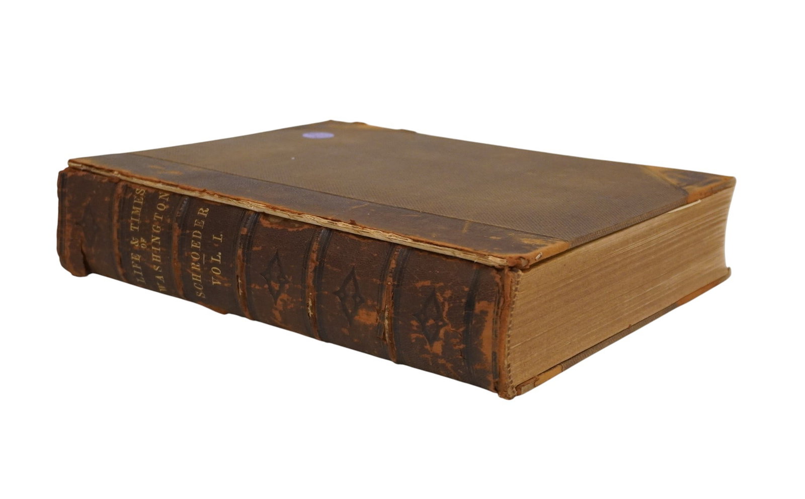 ANTIQUE FIRST EDITION OF "LIFE AND TIMES OF WASHINGTON" BY JOHN FREDERICK SCHROEDER: First Edition, 1857 of "Life and Times of Washington" by John Frederick Schroeder. Volume 1 of a 2 volume set. Illustrated with high quality steel plate engravings. Three quarter deep brown morocco le