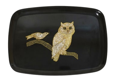 MID-CENTURY COUROC OF MONTEREY INLAID OWL TRAY